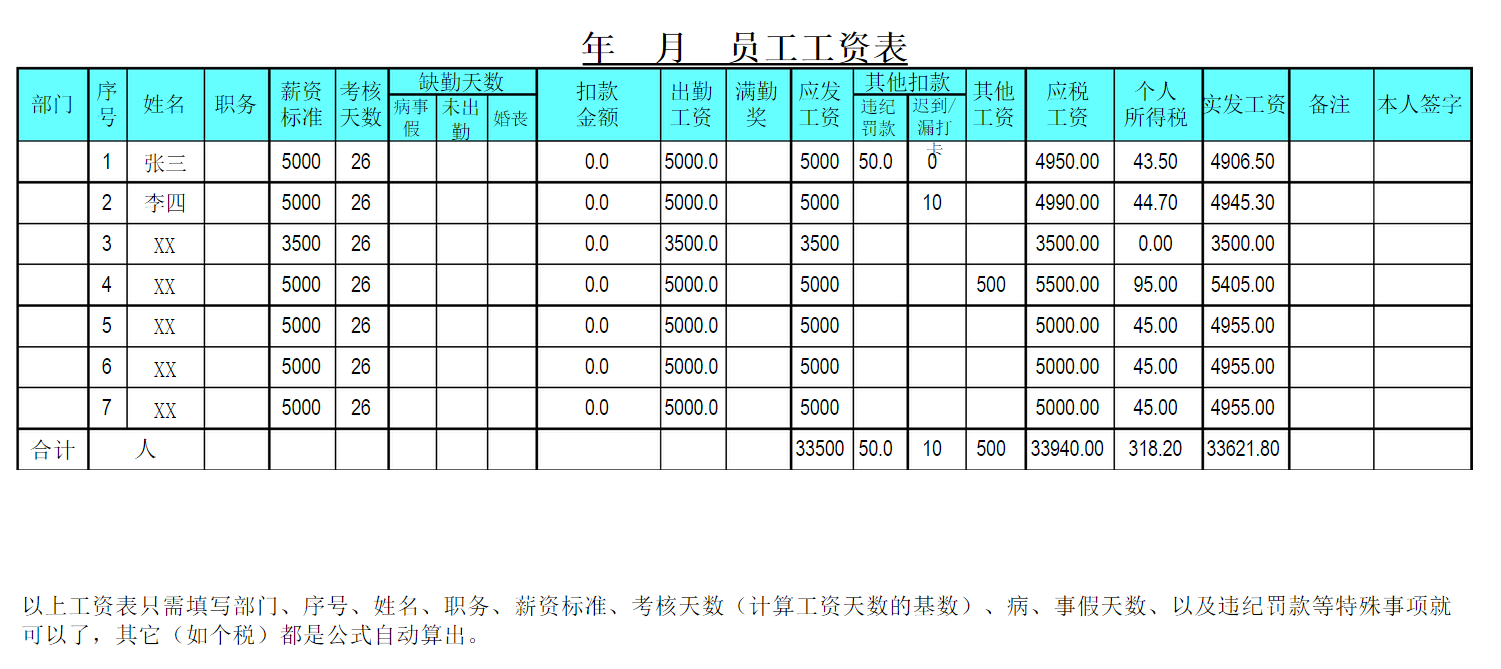 工资表模板免费下载_工资表模板(Excel版)