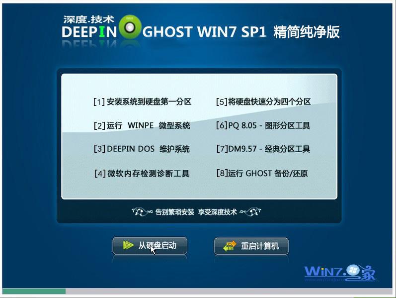 深度技术Ghost  Win7 Sp1 X86精简纯净版安装界面