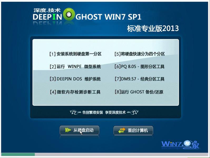 深度技术Ghost  Win7 Sp1 X86标准专业版2013安装界面