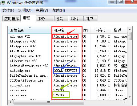 如何判断win7系统任务管理器中的系统进程