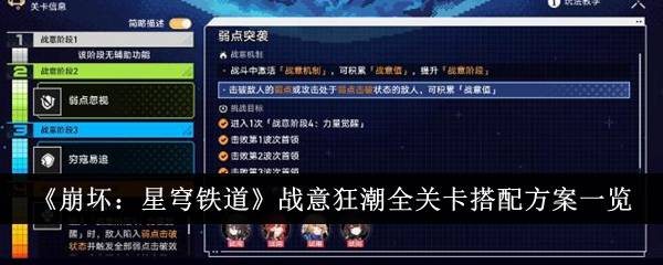 《崩坏：星穹铁道》战意狂潮全关卡搭配方案_《崩坏：星穹铁道》战意狂潮全关卡如何搭配