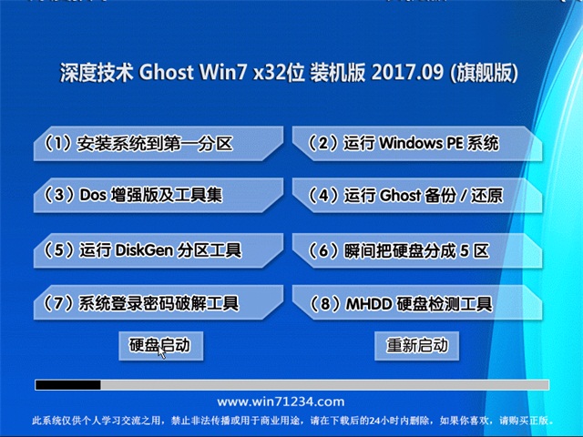 深度技术GHOST  WIN7 32位 成功激活旗舰稳定版v2017年