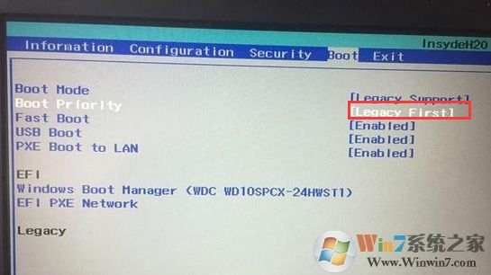 把Boot  Priority设置成Legacy  First