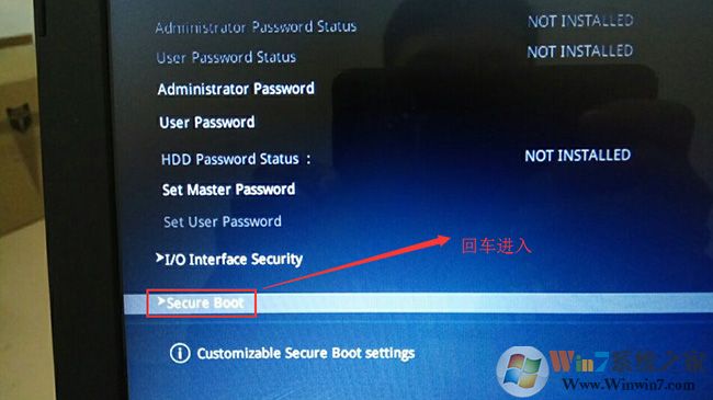 在Security选项下选择Secure  Boot回车